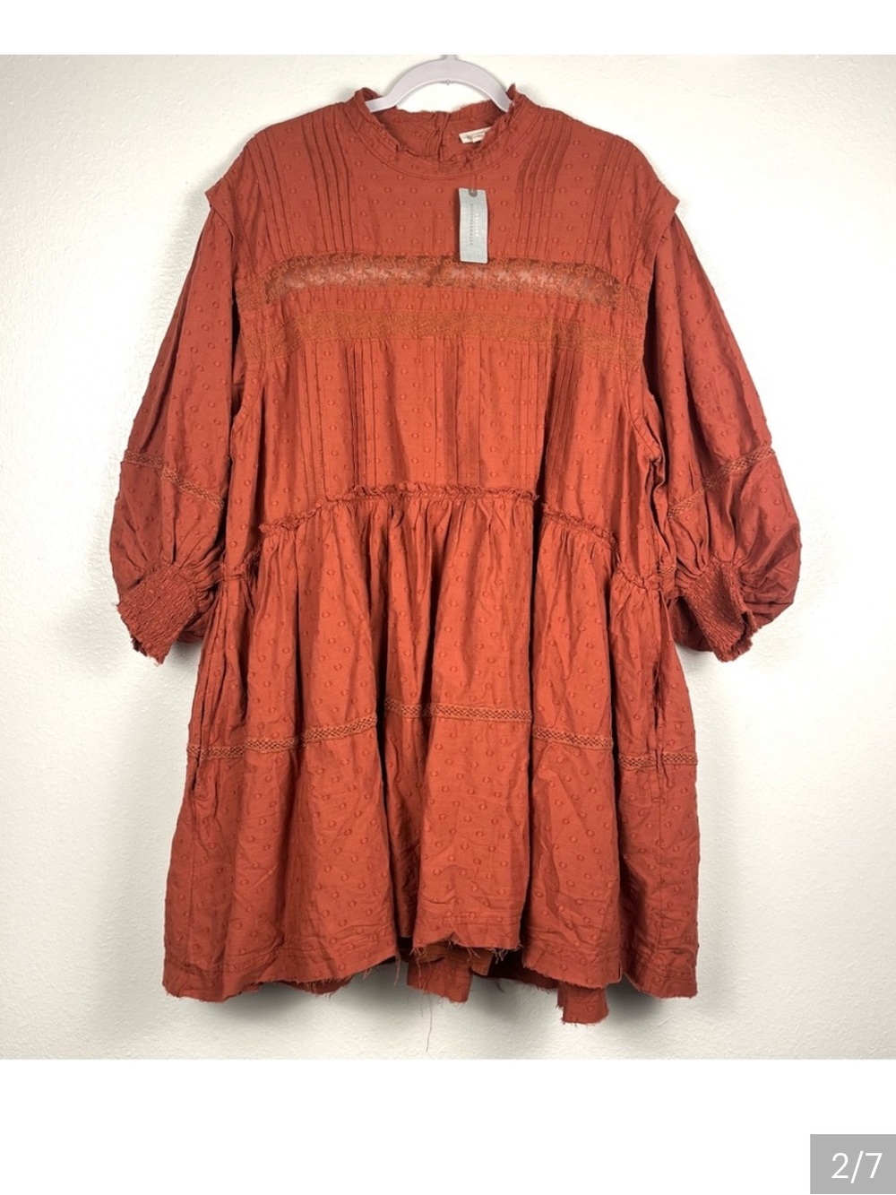 NWT Anthropologie Pilcro Orange Mock Neck Tiered Lace Trim Mini Dress XLP - Picture 2 of 7